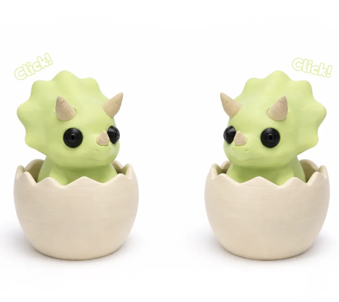Green clicker triceratops hatching from eggs